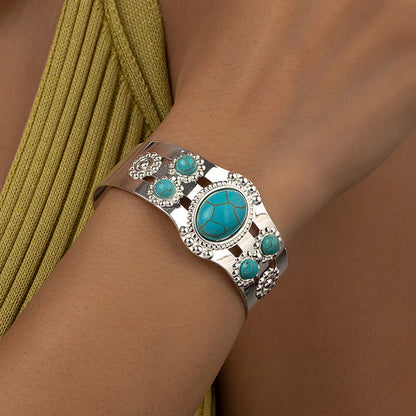 Commute Solid Color Turquoise Metal Wholesale Bangle