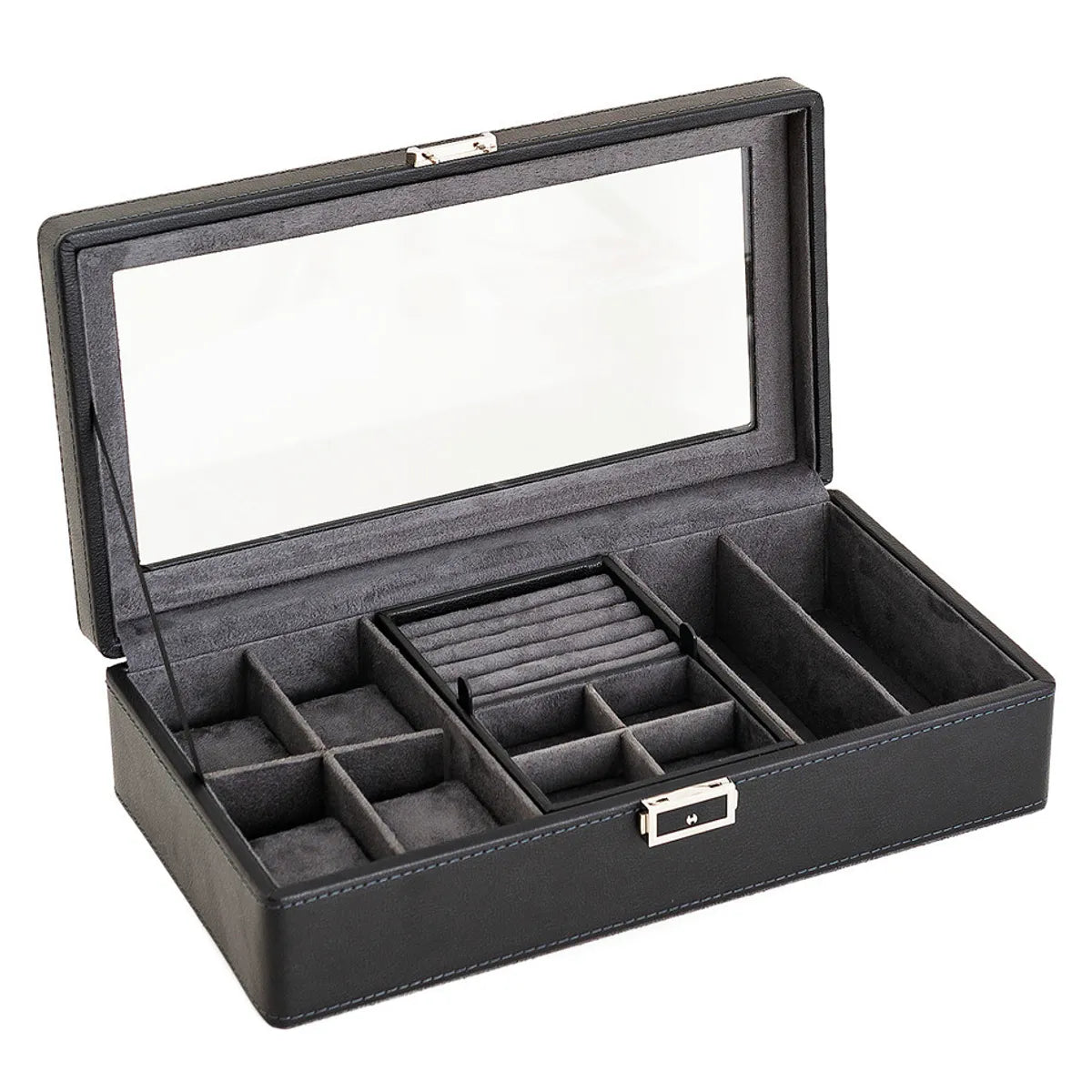 Commute Solid Color Wooden Pu Leather Jewelry Boxes