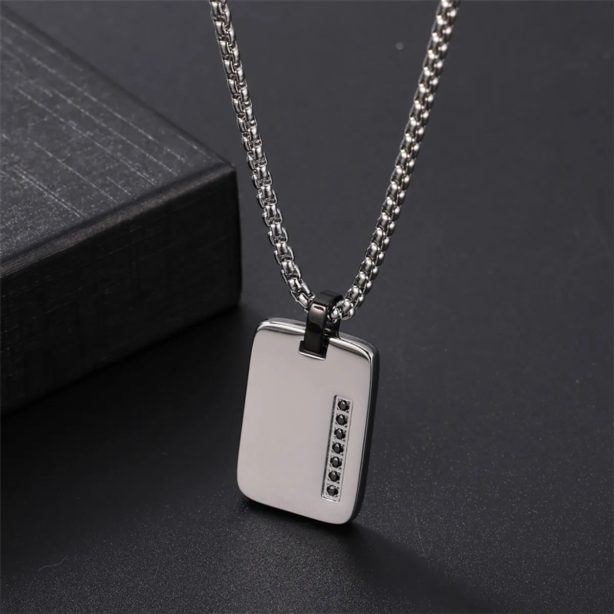 Commute Square Stainless Steel Polishing Inlay Zircon Men'S Pendant Necklace