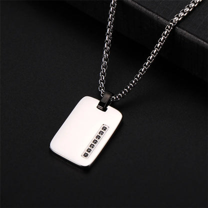 Commute Square Stainless Steel Polishing Inlay Zircon Men'S Pendant Necklace