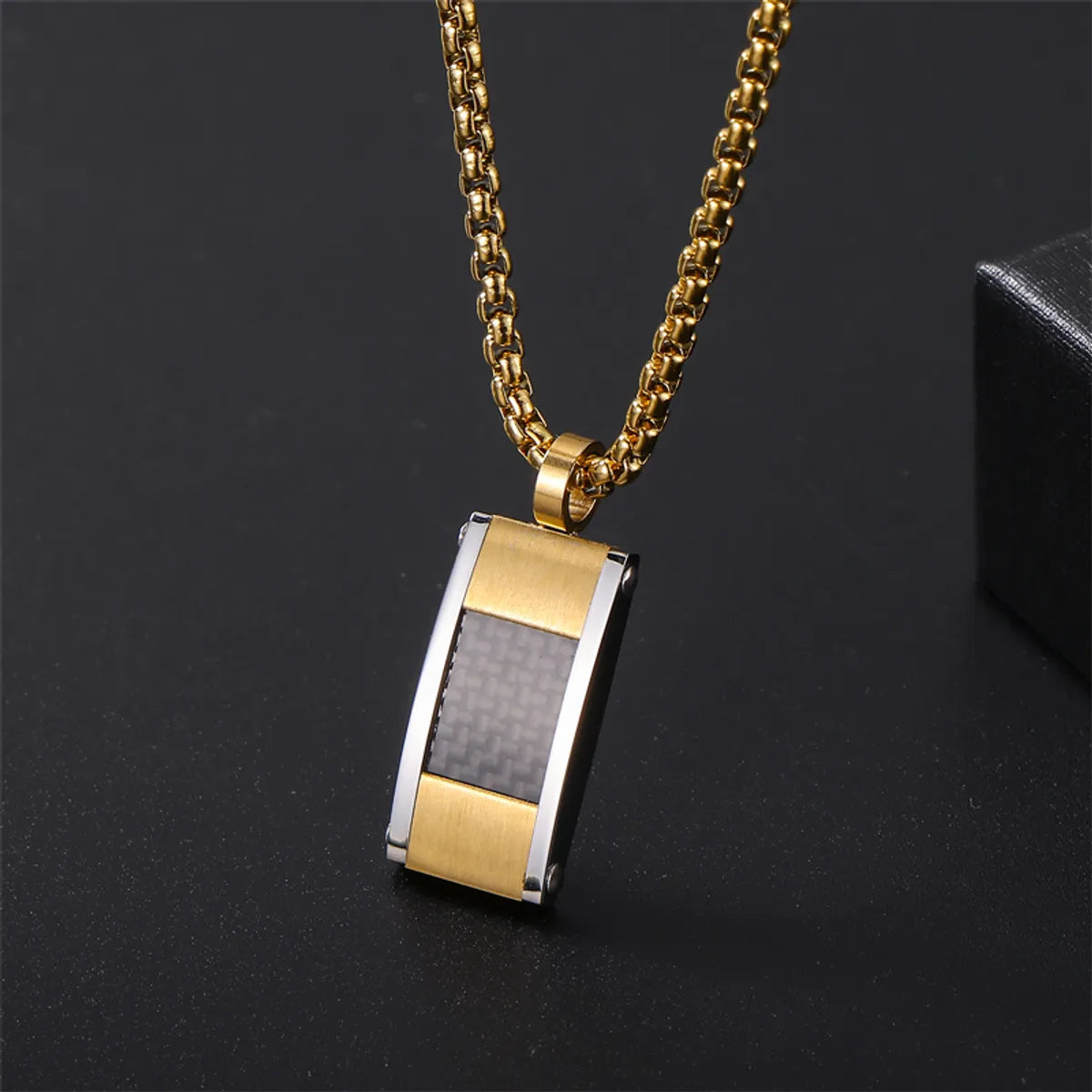 Commute Square Stainless Steel Polishing Plating 18k Gold Plated Men'S Pendant Necklace