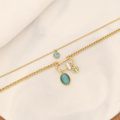 Commute Square Star Snake Stainless Steel Plating Inlay Turquoise Zircon Double Layer Necklaces