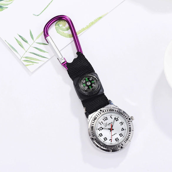 Compass Carabiner Nurse Watch Simple Fashion Leisure Watch With Round Dial And Canvas Strap And Alloy Case