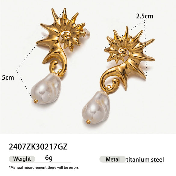 Conch Pearl And Stainless Steel Earrings With Animal And Zodiac Patterns For Women