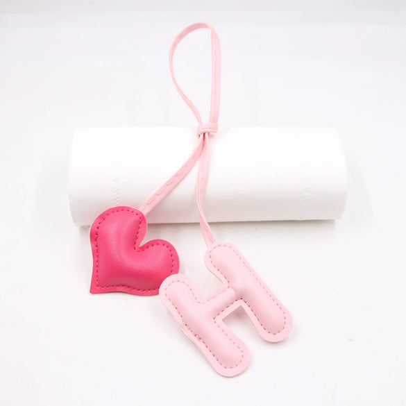 Contrast Color Letter Love Artificial Leather Bag With Diy Knot Lanyard Pendant Accessories Featuring Little Bear Pig Small Animal Patterns And Electroplating Processing