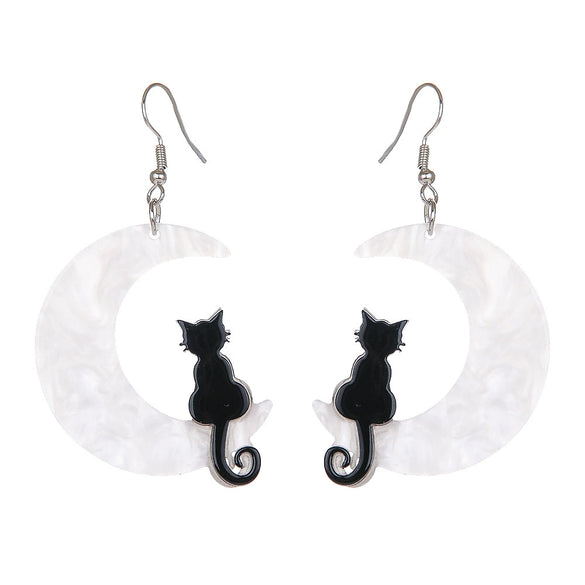 Cool Creative Halloween Moon Bat Acrylic Handmade Earrings