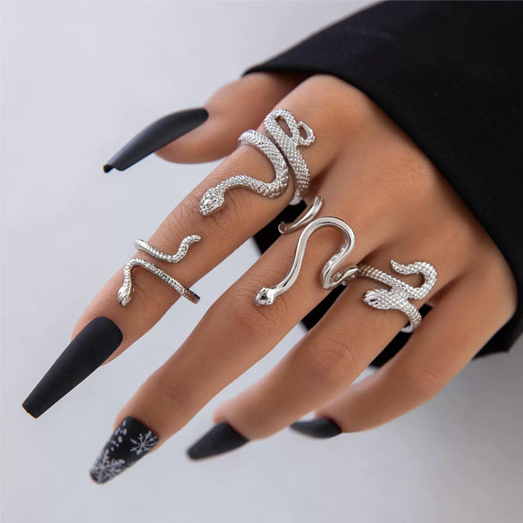 Cool Punk Style Unisex Snake Pattern Ring Set Alloy Electroplated