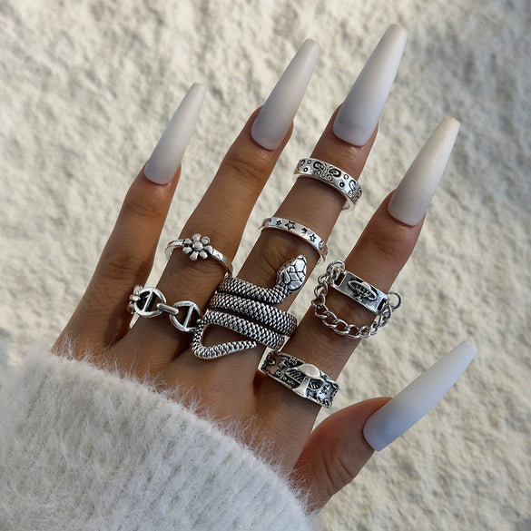 Cool Punk Style Unisex Snake Pattern Ring Set Alloy Electroplated