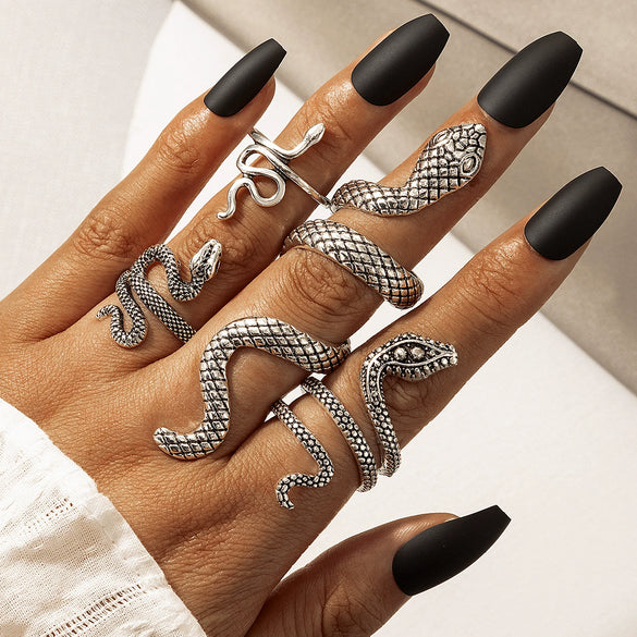 Cool Punk Style Unisex Snake Pattern Ring Set Alloy Electroplated