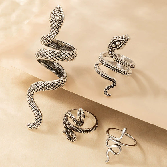 Cool Punk Style Unisex Snake Pattern Ring Set Alloy Electroplated