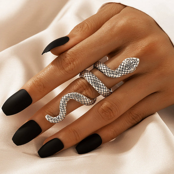 Cool Punk Style Unisex Snake Pattern Ring Set Alloy Electroplated
