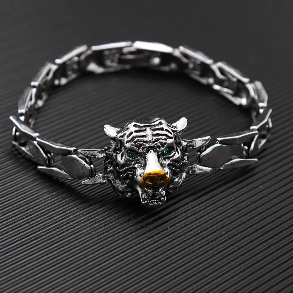 Cool Style Animal Tiger Metal Asymmetrical Plating Men'S Wristband