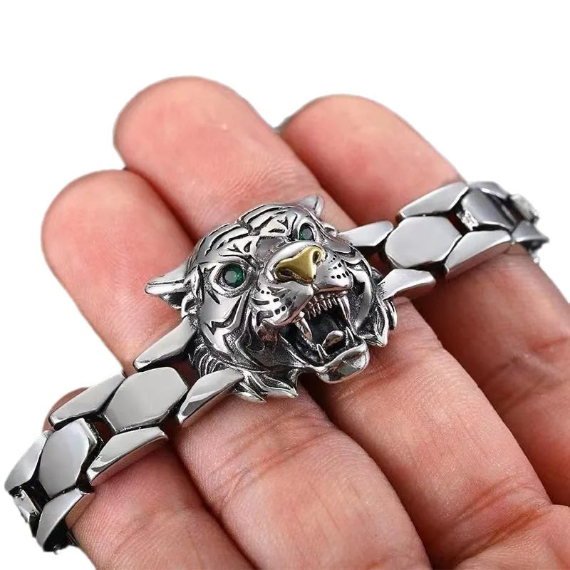 Cool Style Animal Tiger Metal Asymmetrical Plating Men'S Wristband