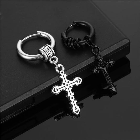 Cool Style Cross Water Droplets Stainless Steel Plating Drop Earrings 1 Piece