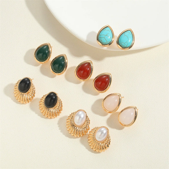 Cool Style Drop Shape Copper Electroplated Women's Turquoise Pearl Earrings