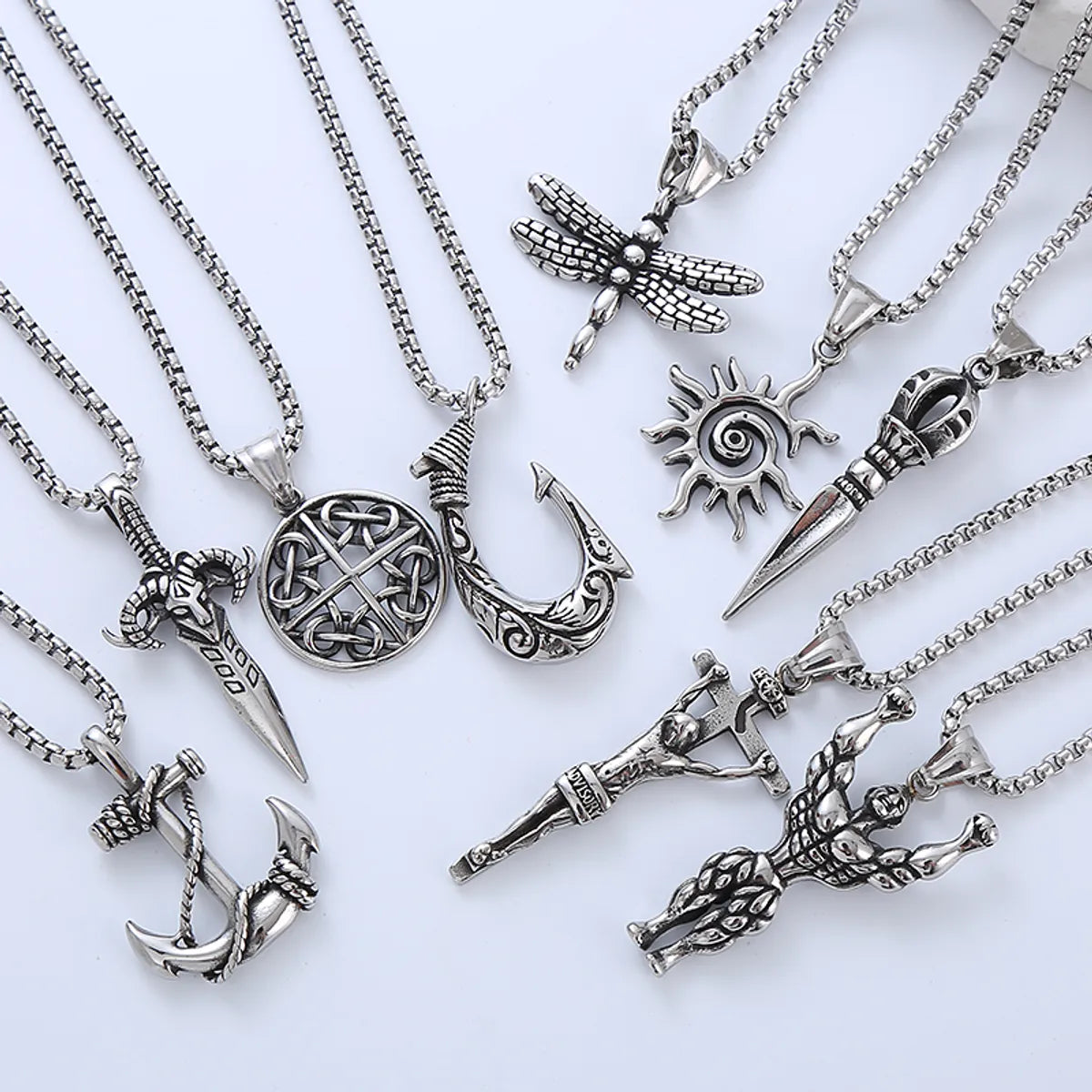 Cool Style Human Anchor Dragonfly 304 Stainless Steel No Inlaid Men'S Pendant Necklace Long Necklace