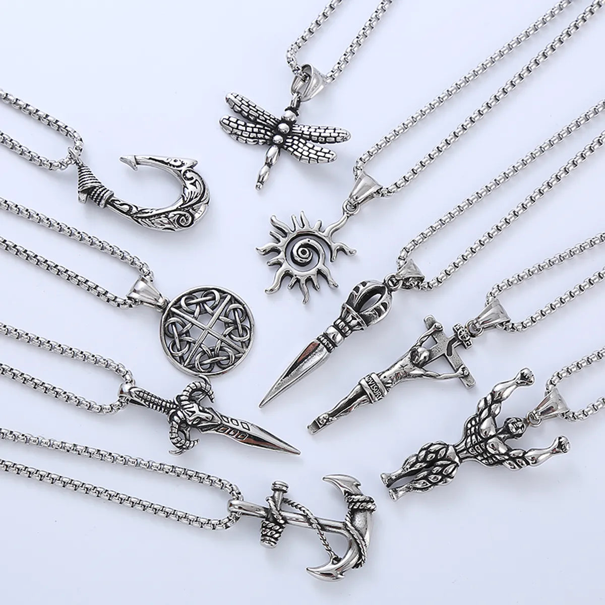 Cool Style Human Anchor Dragonfly 304 Stainless Steel No Inlaid Men'S Pendant Necklace Long Necklace