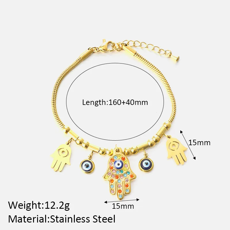 Cool Style Shiny Hand Eye 304 Stainless Steel Zircon Bracelets In Bulk