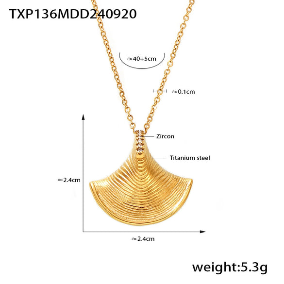 Cool Style Three Dimensional Fan Shells Zircon Pendant Necklace And Earrings Set In Titanium Steel With Electroplating For Women