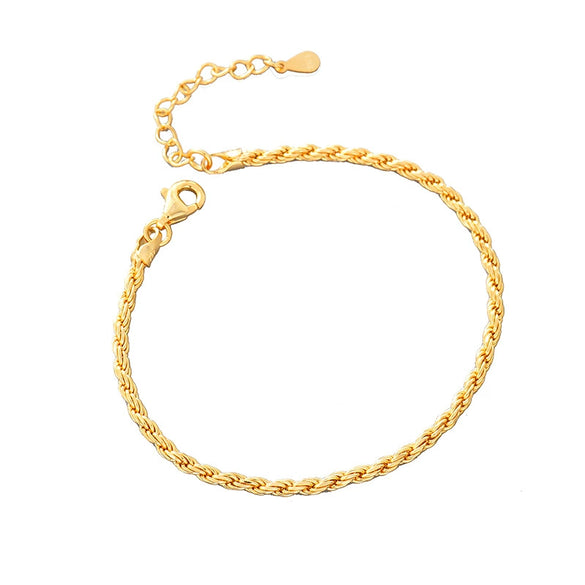 Cool Twist Women's S925 Sterling Silver Woven Hemp Rope Geometric U Shaped Electroplated Gold Bracelet