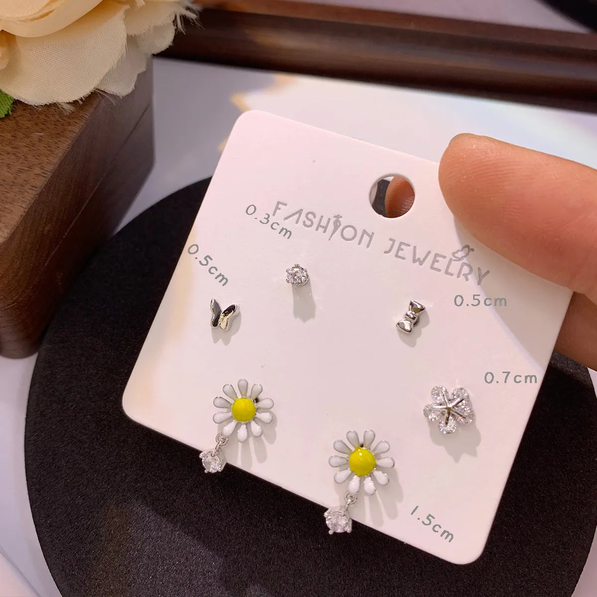 Copper 14K Gold Plated 16K Gold Plated Casual Cute Shiny Enamel Inlay Heart Shape Flower Butterfly Artificial Diamond Ear Studs