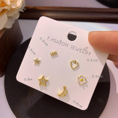 Copper 14K Gold Plated 16K Gold Plated Casual Cute Shiny Enamel Inlay Heart Shape Flower Butterfly Artificial Diamond Ear Studs