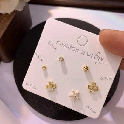 Copper 14K Gold Plated 16K Gold Plated Casual Cute Shiny Enamel Inlay Heart Shape Flower Butterfly Artificial Diamond Ear Studs