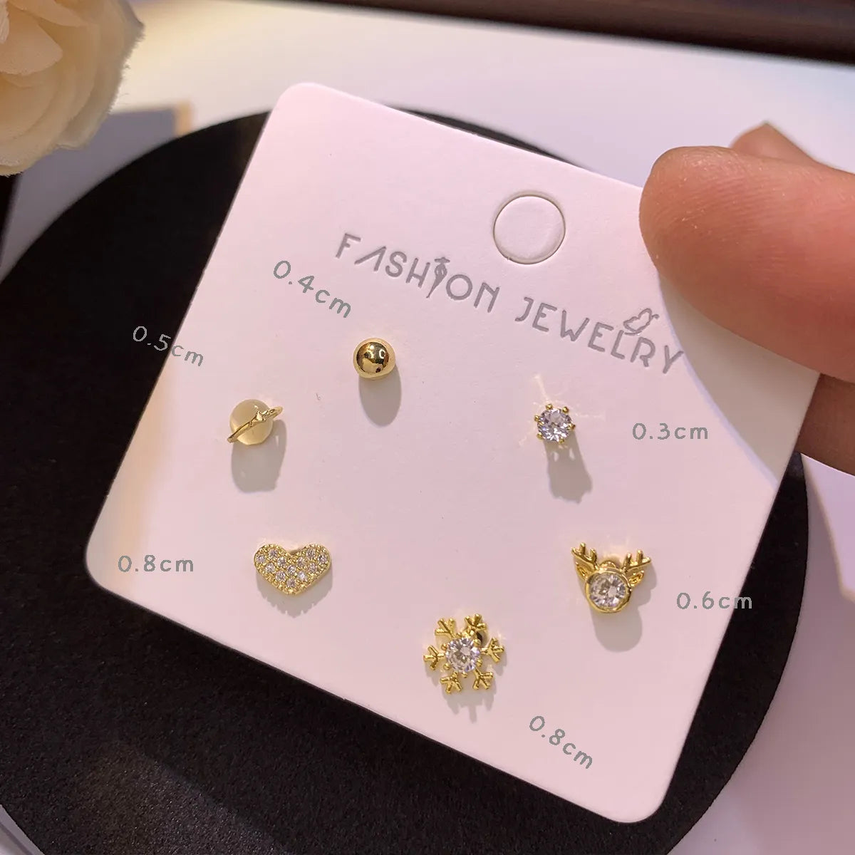 Copper 14K Gold Plated 16K Gold Plated Casual Cute Shiny Enamel Inlay Heart Shape Flower Butterfly Artificial Diamond Ear Studs