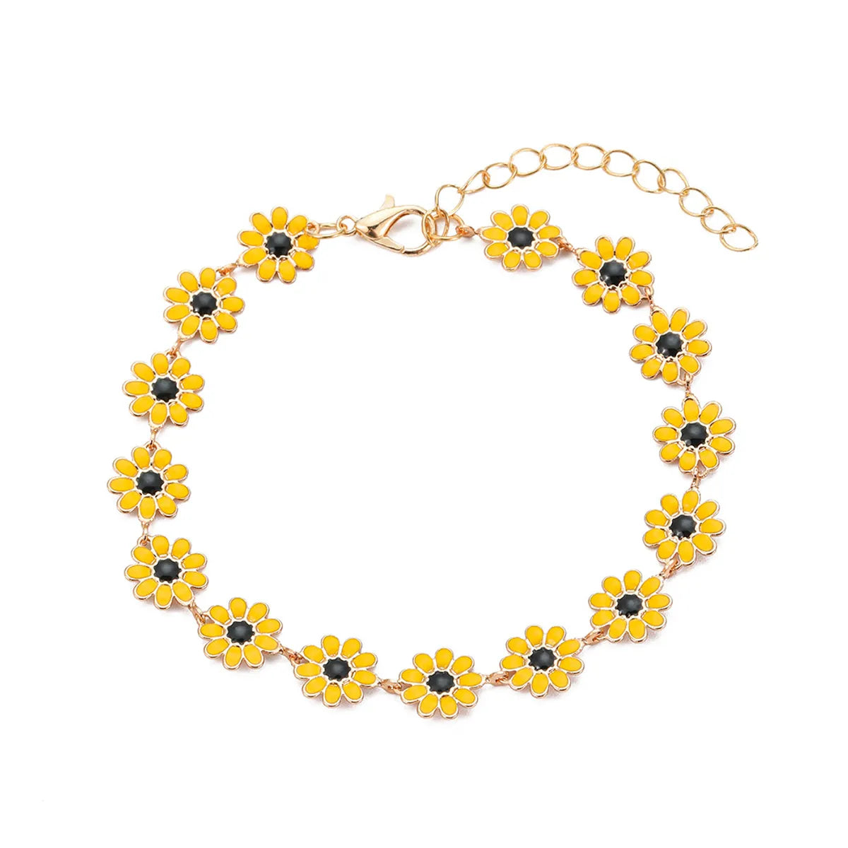 Copper 14K Gold Plated Cute Sweet Pastoral Flower Daisy Enamel Bracelets