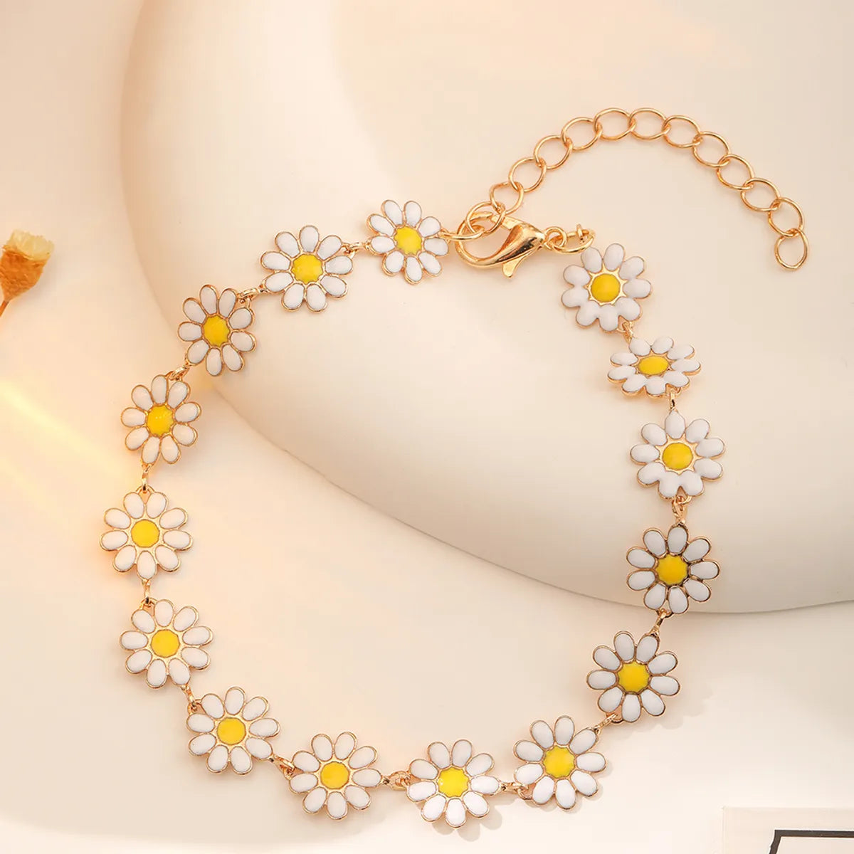 Copper 14K Gold Plated Cute Sweet Pastoral Flower Daisy Enamel Bracelets