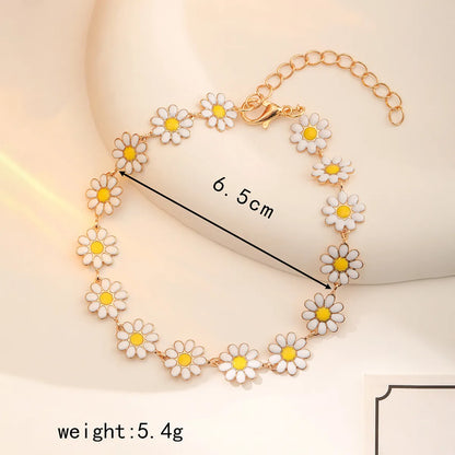 Copper 14K Gold Plated Cute Sweet Pastoral Flower Daisy Enamel Bracelets