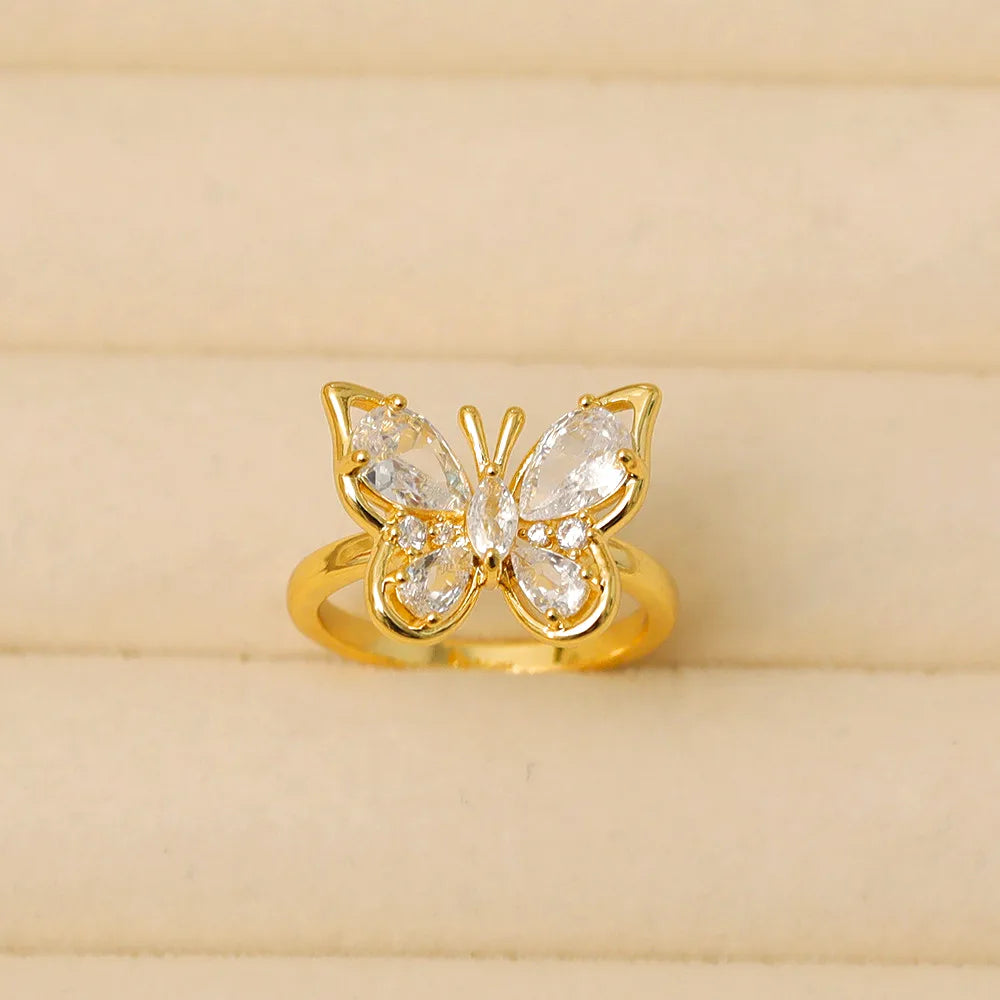 Copper 14K Gold Plated IG Style Basic Classic Style Inlay Butterfly Zircon Rings