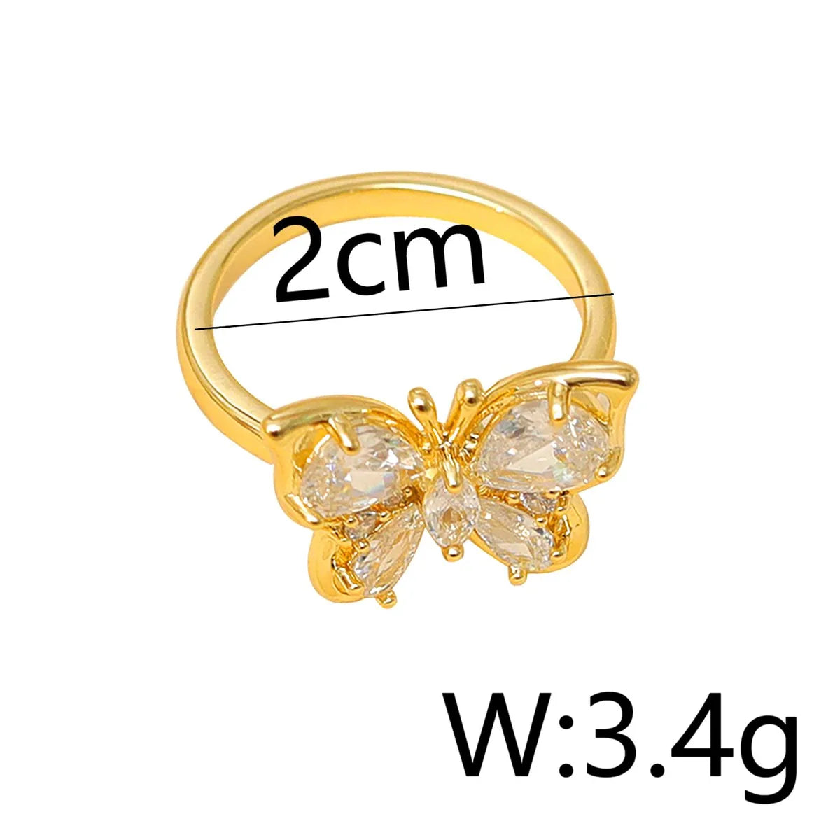 Copper 14K Gold Plated IG Style Basic Classic Style Inlay Butterfly Zircon Rings