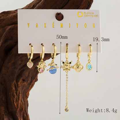 Copper 14K Gold Plated Inlay Cartoon Character Zircon Drop Earrings