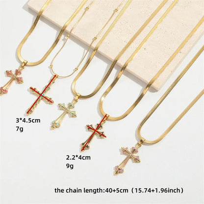 Copper 14K Gold Plated Inlay Cross Zircon Pendant Necklace