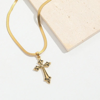 Copper 14K Gold Plated Inlay Cross Zircon Pendant Necklace