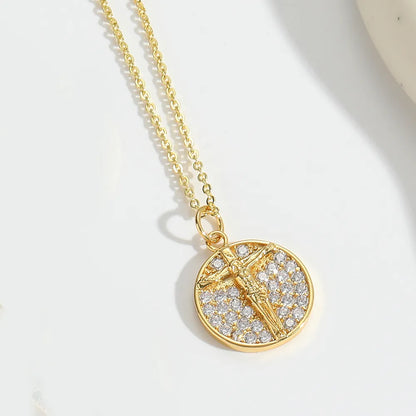 Copper 14K Gold Plated Inlay Geometric Zircon Pendant Necklace