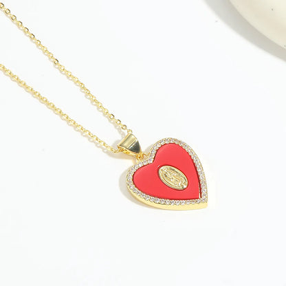 Copper 14K Gold Plated Inlay Heart Shape Bow Knot Zircon Necklace