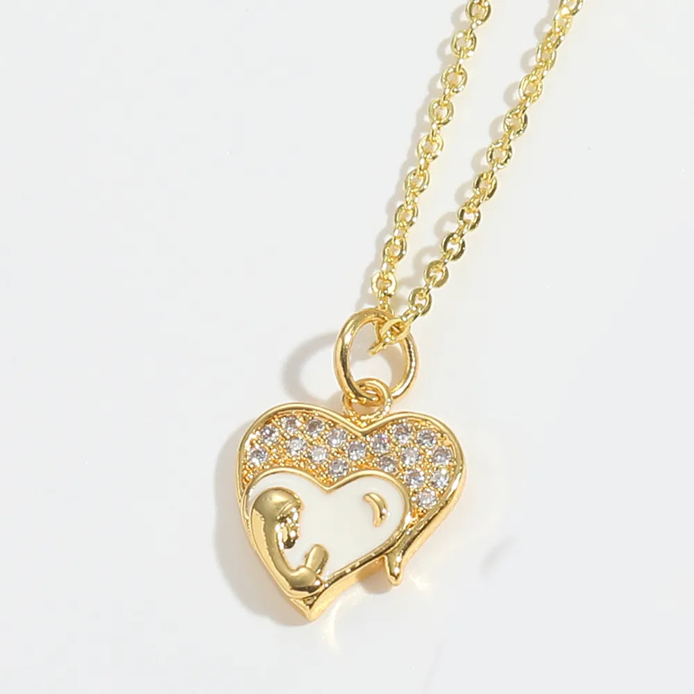 Copper 14K Gold Plated Inlay Heart Shape Zircon Pendant Necklace