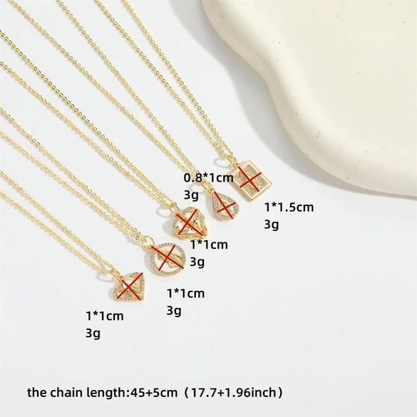 Copper 14K Gold Plated Inlay Heart Shape Zircon Pendant Necklace