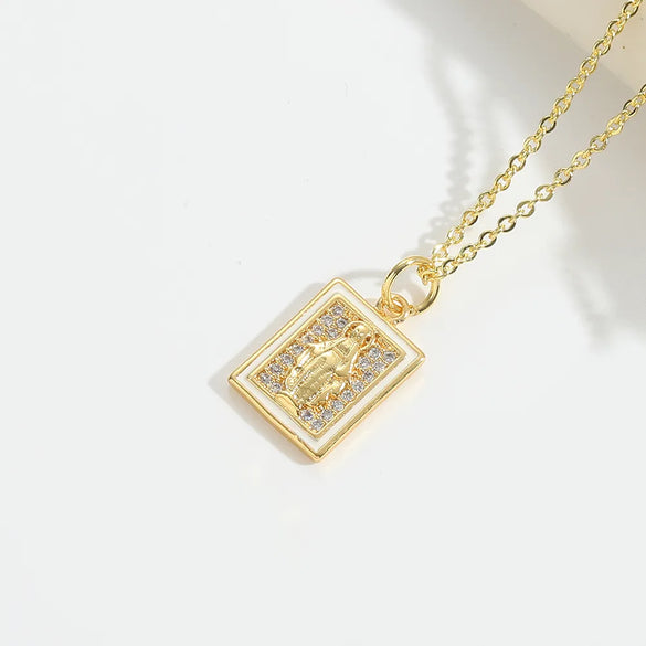 Copper 14K Gold Plated Inlay Heart Shape Zircon Pendant Necklace