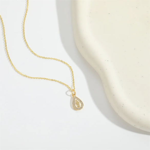 Copper 14K Gold Plated Inlay Heart Shape Zircon Pendant Necklace