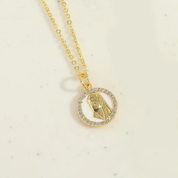 Copper 14K Gold Plated Inlay Heart Shape Zircon Pendant Necklace