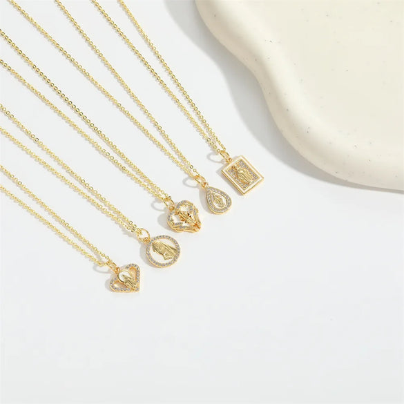 Copper 14K Gold Plated Inlay Heart Shape Zircon Pendant Necklace