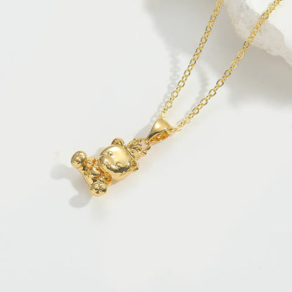 Copper 14K Gold Plated Little Bear Pendant Necklace