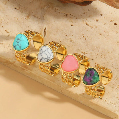 Copper 14K Gold Plated Plating Inlay Heart Shape Turquoise Rings