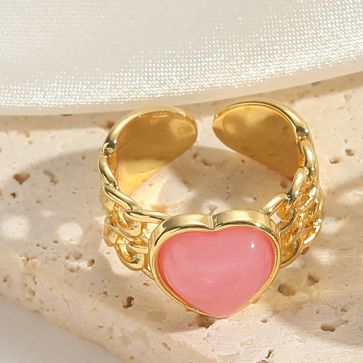 Copper 14K Gold Plated Plating Inlay Heart Shape Turquoise Rings