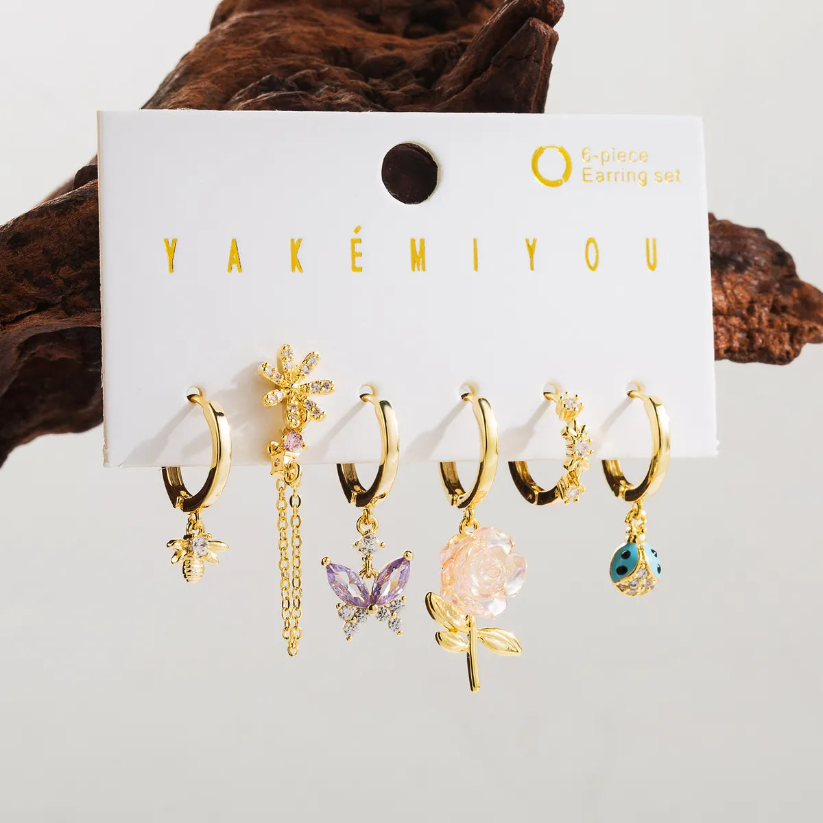 Copper 14K Gold Plated Yakemiyou Sweet Commute Inlay Flower Bee Butterfly Zircon Drop Earrings