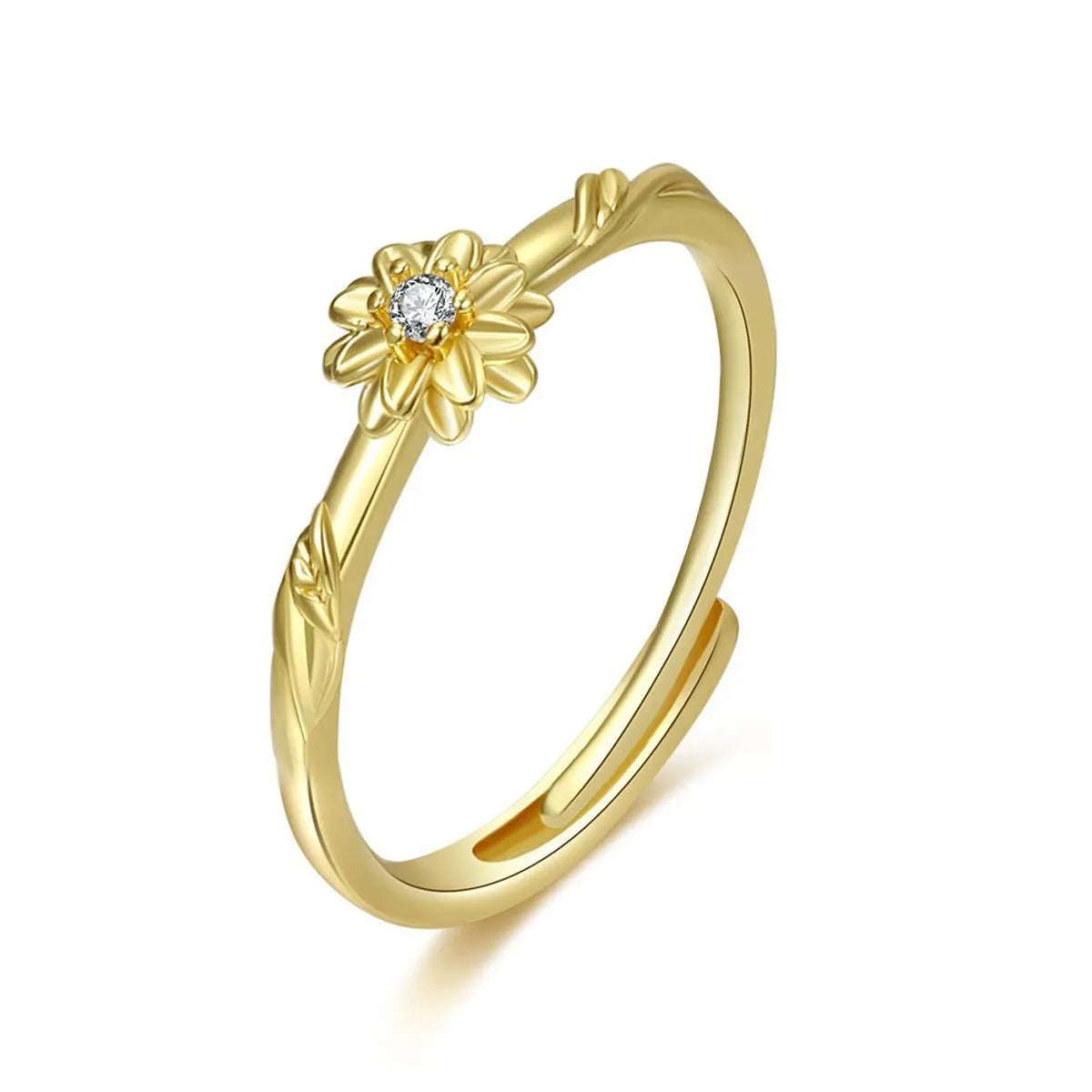 Copper 14K Gold Plated Twist Inlay Flower Birthstone Zircon Adjustable Ring