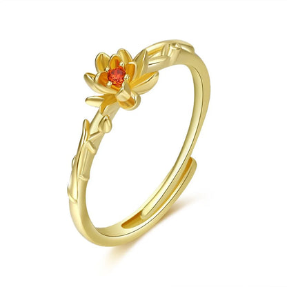 Copper 14K Gold Plated Twist Inlay Flower Birthstone Zircon Adjustable Ring